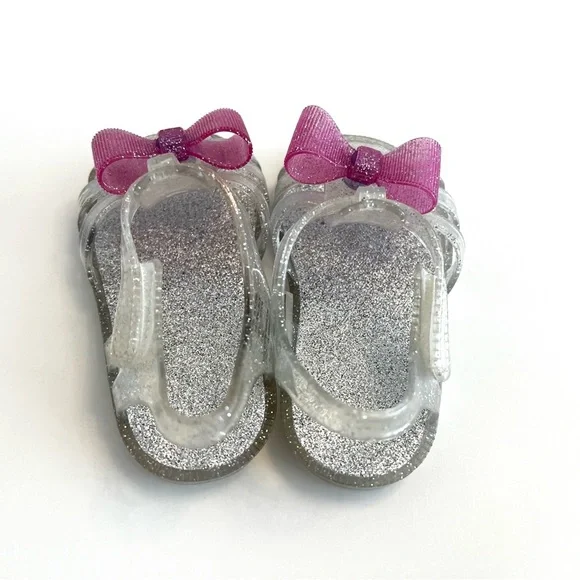 ⚡️4/$20⚡️Garanimals Silver Glitter JELLY Sandals with Pink Bow KIDS Girls Size 5 - Picture 3 of 7